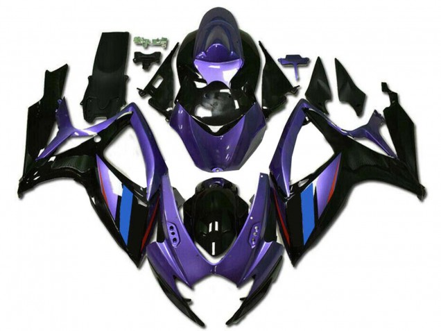 Preisgünstige Suzuki GSXR 600/750 Motorrad Verkleidung 2006-2007 - Lila Blau Glanzendes Schwarz Streifen