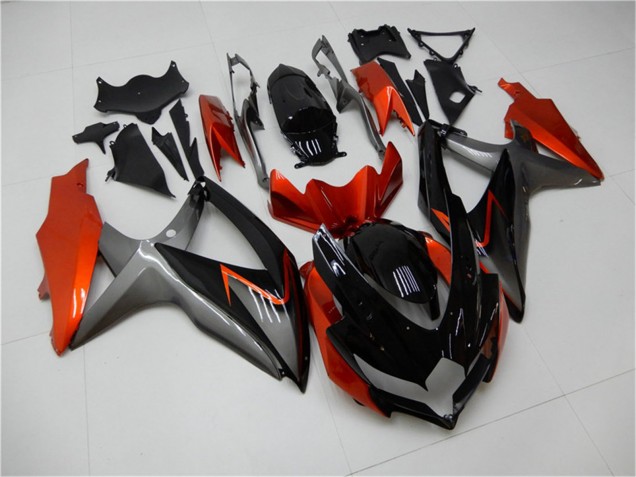 Preisgünstige Suzuki GSXR 600/750 Motorrad Verkleidung 2008-2010 - Orange Grau Glanzendes Schwarz