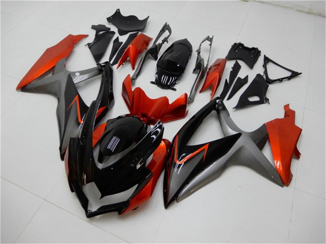Preisgünstige Suzuki GSXR 600/750 Motorrad Verkleidung 2008-2010 - Orange Grau Glanzendes Schwarz