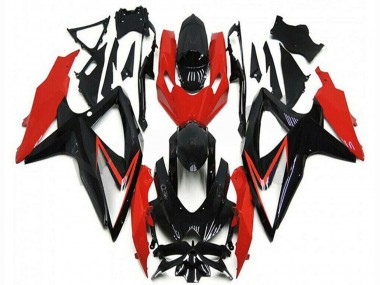 Preisgünstige Suzuki GSXR 600/750 Motorrad Verkleidung 2008-2010 - Rot Glanzendes Schwarz Streifen