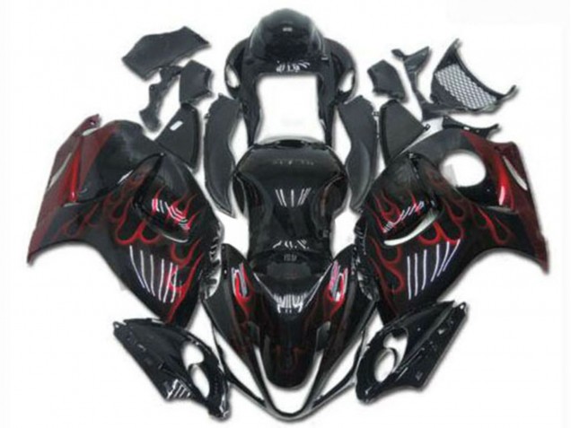 Preisgünstige Suzuki GSXR 1300 Hayabusa Motorrad Verkleidung 2008-2020 - Glanzendes Schwarz Rot Flamme