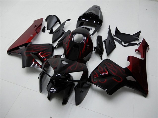 Preisgünstige Honda CBR600RR Motorrad Verkleidung Kit 2005-2006 - Glanzendes Schwarz Rot Flamme