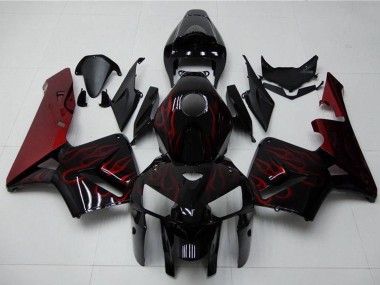 Preisgünstige Honda CBR600RR Motorrad Verkleidung Kit 2005-2006 - Glanzendes Schwarz Rot Flamme