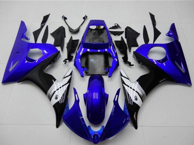 Preisgünstige Yamaha YZF R6 Motorrad Verkleidung 2003-2004 - Blau Weiss Glanzendes Schwarz