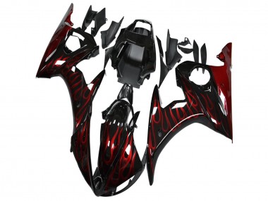 Preisgünstige Yamaha YZF R6 Motorrad Verkleidung 2003-2004 - Glanzendes Schwarz Rot Flamme