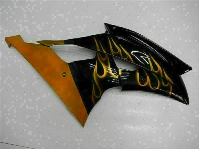 Preisgünstige Yamaha YZF R6 Motorrad Verkleidung 2008-2016 - Glanzendes Schwarz Gold Flamme