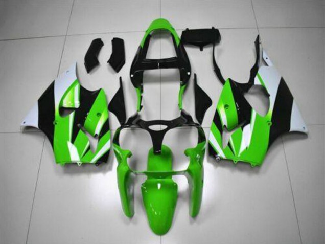 Preisgünstige Kawasaki ZX6R Motorrad Verkleidung Kit 2000-2002 - Grun Weiss Schwarz