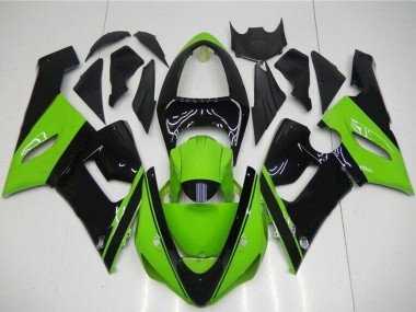 Preisgünstige Kawasaki ZX6R Motorrad Verkleidung 2005-2006 - Grun Glanzendes Schwarz