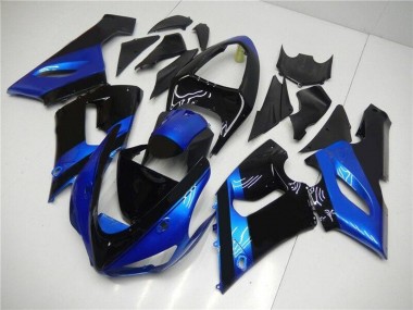 Preisgünstige Kawasaki ZX6R Motorrad Verkleidung Kit 2005-2006 - Blau Glanzendes Schwarz