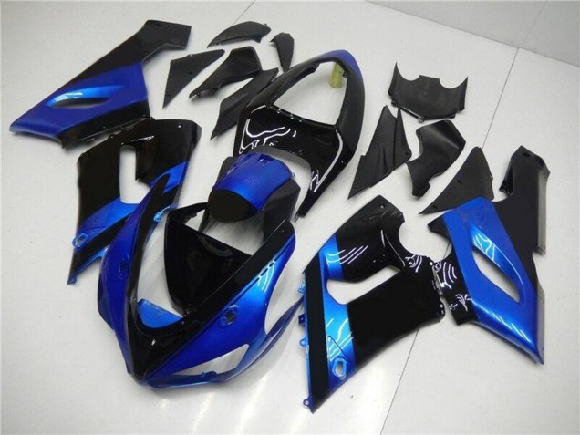 Preisgünstige Kawasaki ZX6R Motorrad Verkleidung Kit 2005-2006 - Blau Glanzendes Schwarz