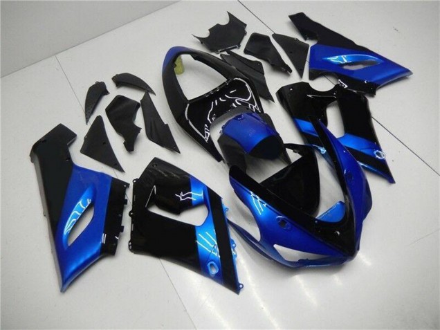 Preisgünstige Kawasaki ZX6R Motorrad Verkleidung Kit 2005-2006 - Blau Glanzendes Schwarz