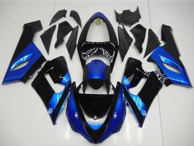 Preisgünstige Kawasaki ZX6R Motorrad Verkleidung Kit 2005-2006 - Blau Glanzendes Schwarz