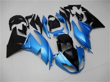 Preisgünstige Kawasaki ZX6R Motorrad Verkleidung 2009-2012 - Hellblau Glanzendes Schwarz