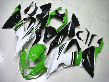 Preisgünstige Kawasaki ZX6R Motorrad Verkleidung 2013-2018 - Grun Weiss Glanzendes Schwarz