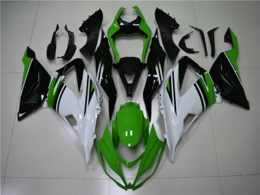 Preisgünstige Kawasaki ZX6R Motorrad Verkleidung 2013-2018 - Grun Weiss Glanzendes Schwarz