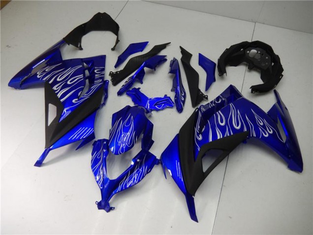 Preisgünstige Kawasaki Ninja 300 EX300R Motorrad Verkleidung 2013-2024 - Blau Schwarz Weiss Flamme