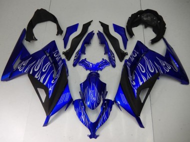 Preisgünstige Kawasaki Ninja 300 EX300R Motorrad Verkleidung 2013-2024 - Blau Schwarz Weiss Flamme
