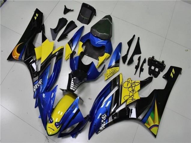 Preisgünstige Yamaha YZF R6 Motorrad Verkleidung 2006-2007 - Blau Gelb Glanzendes Schwarz Hai