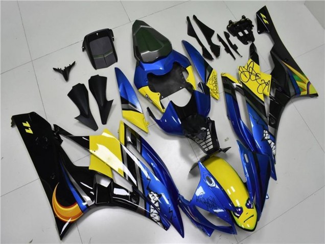 Preisgünstige Yamaha YZF R6 Motorrad Verkleidung 2006-2007 - Blau Gelb Glanzendes Schwarz Hai