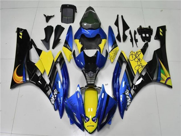 Preisgünstige Yamaha YZF R6 Motorrad Verkleidung 2006-2007 - Blau Gelb Glanzendes Schwarz Hai