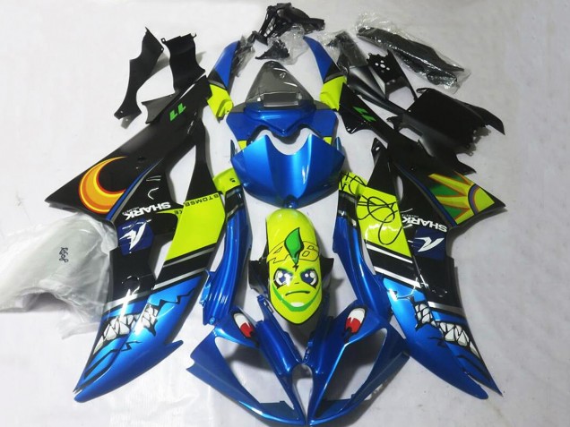Preisgünstige Yamaha YZF R6 Motorrad Verkleidung 2008-2016 - Blau Gelb Schwarz Hai