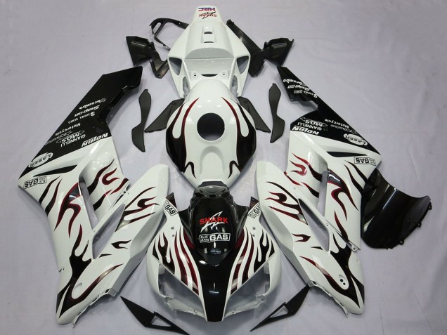 Preisgünstige Honda CBR1000RR Motorrad Verkleidung 2004-2005 - Weiss Glanzendes Schwarz Rot Flamme