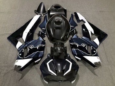 Preisgünstige Honda CBR600RR Motorrad Verkleidung 2013-2023 - Schwarzer Carbonfaser Stil Weiss blau Bull