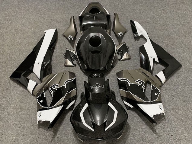 Preisgünstige Honda CBR600RR Motorrad Verkleidung 2013-2023 - Schwarzer Carbonfaser Stil Weiss bull