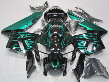 Preisgünstige Honda CBR600RR Motorrad Verkleidung 2005-2006 - Glanzendes Schwarz Blau Grun Flamme