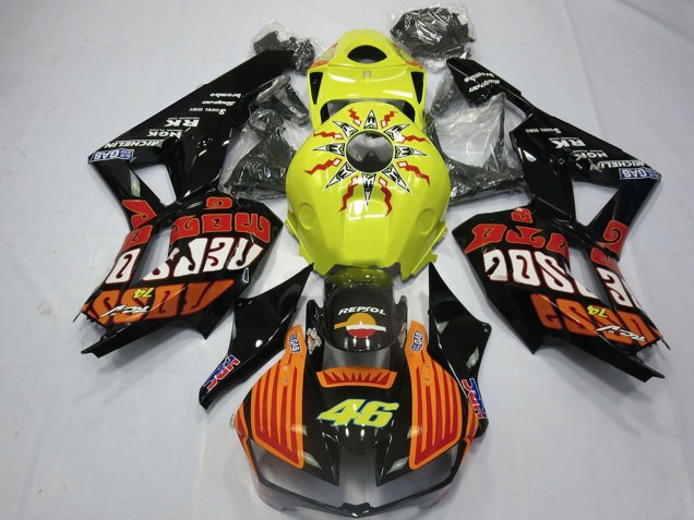 Preisgünstige Honda CBR600RR Motorrad Verkleidung 2013-2023 - Gelb Orange Glanzendes Schwarz Rossi 46
