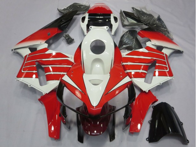 Preisgünstige Honda CBR600RR Motorrad Verkleidung 2005-2006 - Weiss Rot Schwarz Large Streifen