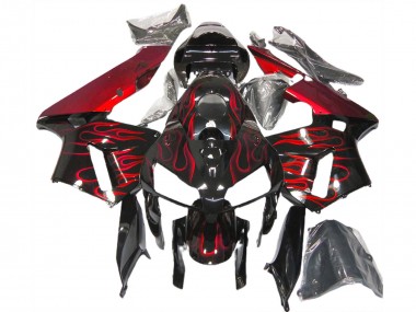 Preisgünstige Honda CBR600RR Motorrad Verkleidung 2005-2006 - Glanzendes Schwarz Rot Flamme