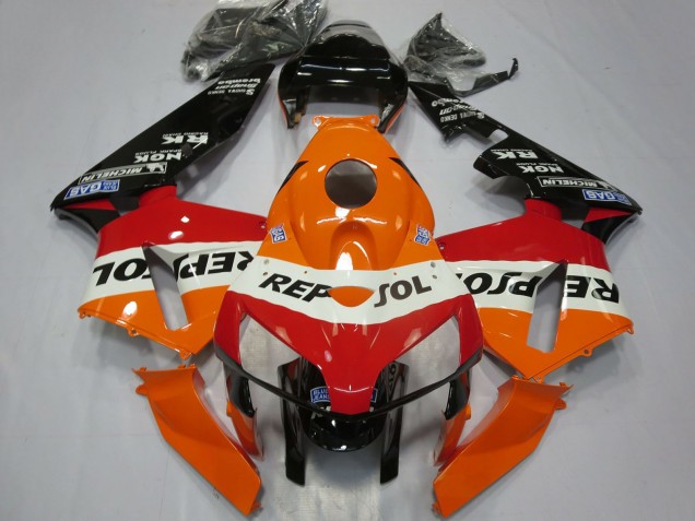 Preisgünstige Honda CBR600RR Motorrad Verkleidung 2005-2006 - Orange Weiss Rot Glanzendes Schwarz Repsol