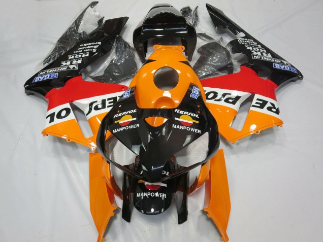 Preisgünstige Honda CBR600RR Motorrad Verkleidung 2005-2006 - Orange Weiss Rot Glanzendes Schwarz Repsol Man Power