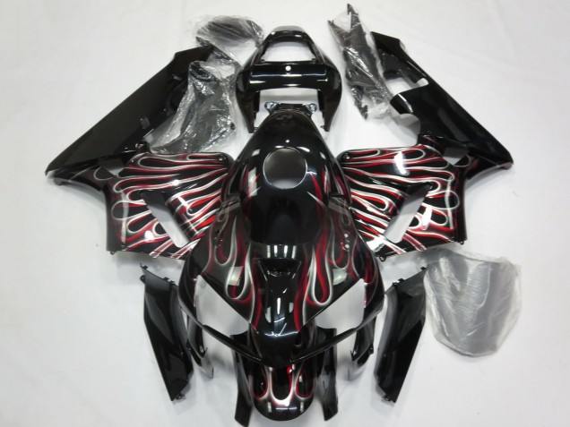 Preisgünstige Honda CBR600RR Motorrad Verkleidung 2005-2006 - Glanzendes Schwarz Silber Rot Flamme