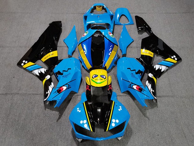 Preisgünstige Honda CBR600RR Motorrad Verkleidung 2013-2023 - Blau Gelb Glanzendes Schwarz Hai