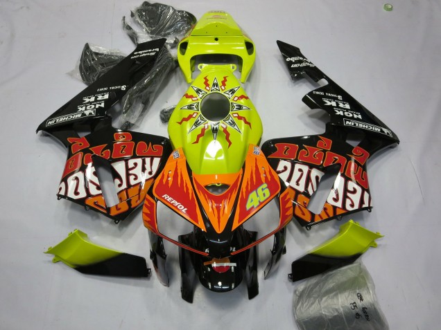 Preisgünstige Honda CBR600RR Motorrad Verkleidung 2005-2006 - Vibrant Gelb Schwarz Rossi