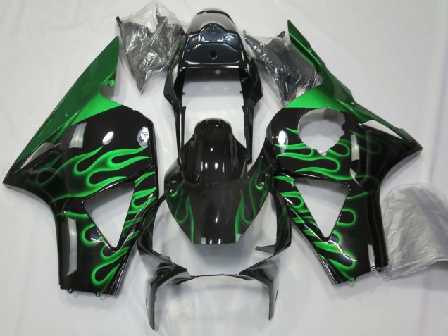 Preisgünstige Honda CBR954RR Motorrad Verkleidung 2002-2003 - Glanzendes Schwarz Grun Flamme