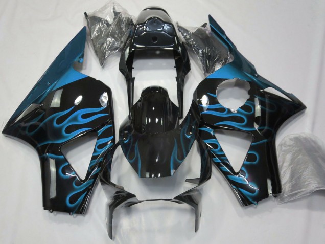 Preisgünstige Honda CBR954RR Motorrad Verkleidung 2002-2003 - Glanzendes Schwarz Hellblau Flamme