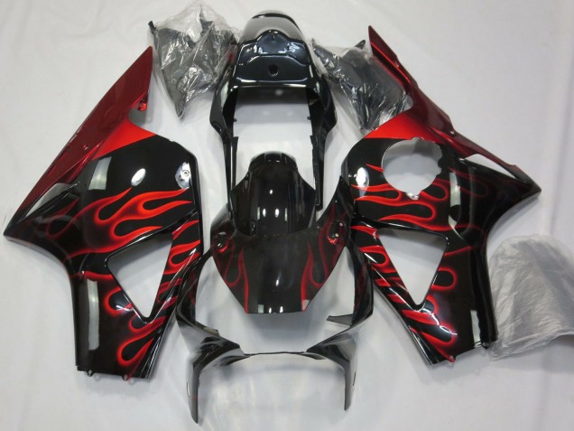 Preisgünstige Honda CBR954RR Motorrad Verkleidung 2002-2003 - Glanzendes Schwarz Rot Flamme