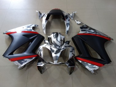 Preisgünstige Honda VFR 800 Motorrad Verkleidung 2002-2013 - Grau Camouflage Rot Matt Schwarz