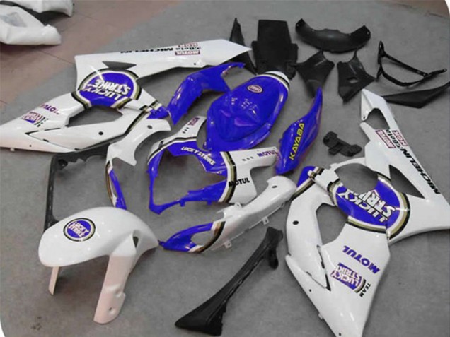 Preisgünstige Suzuki GSXR 1000 Motorrad Verkleidung 2005-2006 - Weiss Blau Lucky Strike