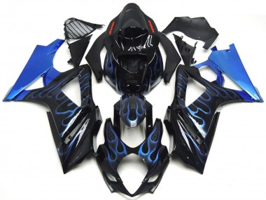 Preisgünstige Suzuki GSXR 1000 Motorrad Verkleidung 2007-2008 - Glanzendes Schwarz Blau Flamme