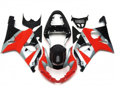 Preisgünstige Suzuki GSXR 1000 Motorrad Verkleidung 2000-2002 - Silber Rot Glanzendes Schwarz OEM Stil