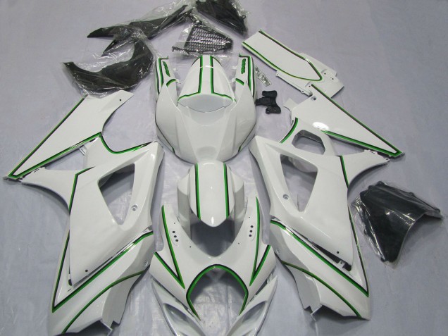 Preisgünstige Suzuki GSXR 1000 Motorrad Verkleidung 2007-2008 - Glanzendes Weiss Grun PinStreifen