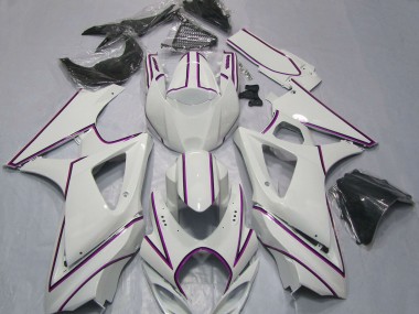 Preisgünstige Suzuki GSXR 1000 Motorrad Verkleidung 2007-2008 - Glanzendes Weiss Rosa PinStreifen