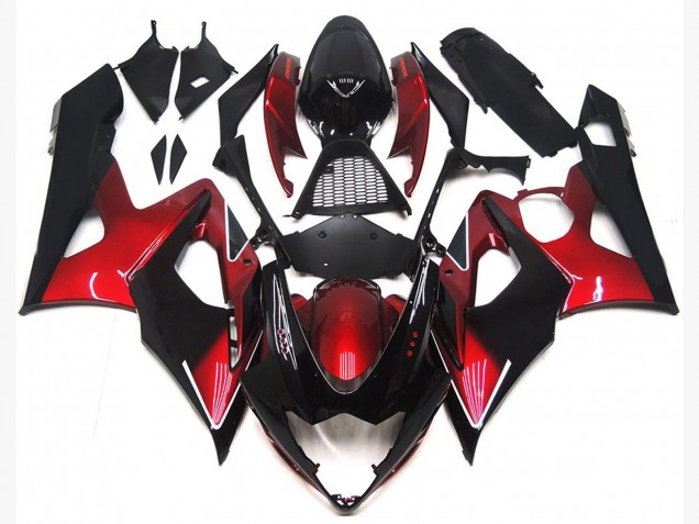 Preisgünstige Suzuki GSXR 1000 Motorrad Verkleidung 2005-2006 - Bonbon Rot Glanzendes Schwarz