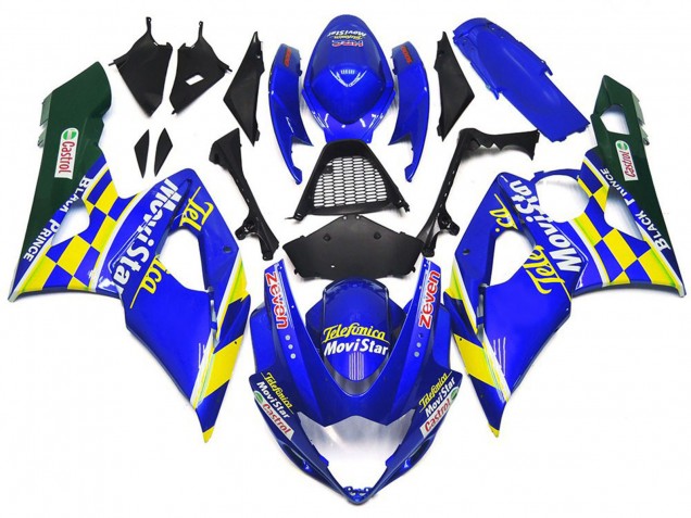 Preisgünstige Suzuki GSXR 1000 Motorrad Verkleidung 2005-2006 - Blau Gelb Grun MoviStar Castrol