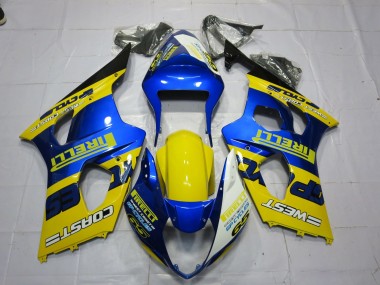 Preisgünstige Suzuki GSXR 1000 Motorrad Verkleidung 2003-2004 - Blau Gelb Schwarz Pirelli