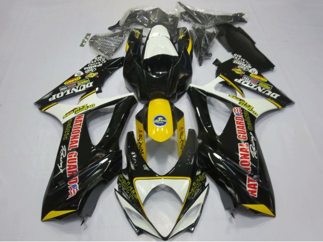 Preisgünstige Suzuki GSXR 1000 Motorrad Verkleidung 2007-2008 - Weiss Gelb Rot Schwarz Dunlop